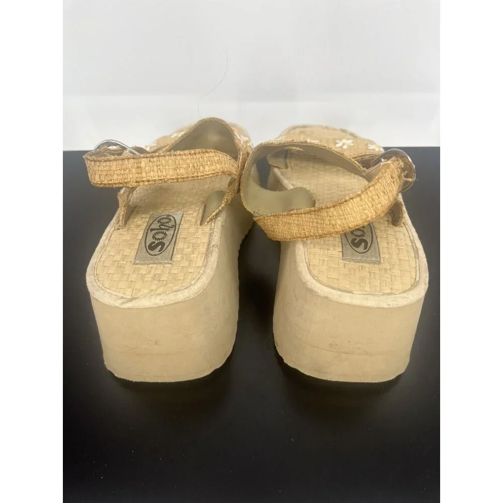 Vintage Y2K Soho Sandals Woven Daisy Floral Wedge‎ No Size *Some Peeling*